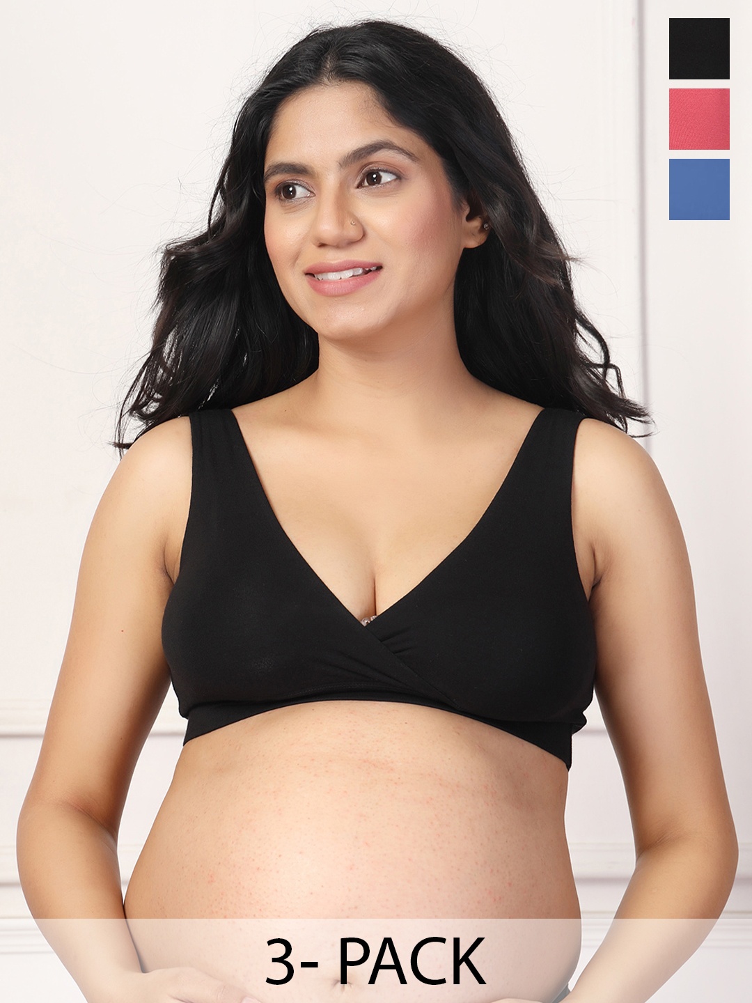 

House Of Zelena Pack of 3 Stretchable Lightly Padded Maternity Feeding Bras, Black