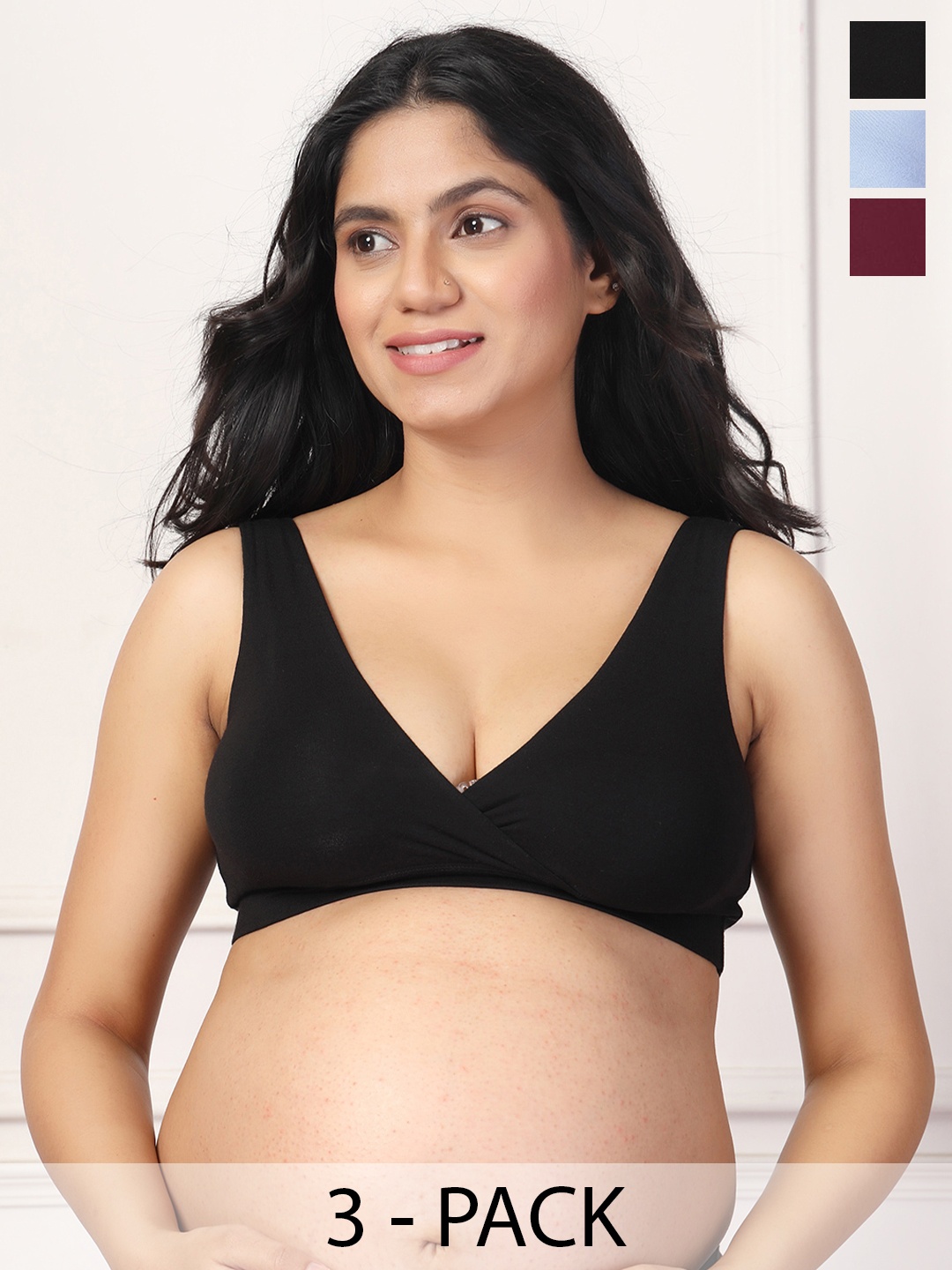 

House Of Zelena Pack of 3 Stretchable Lightly Padded Maternity Feeding Bras, Black