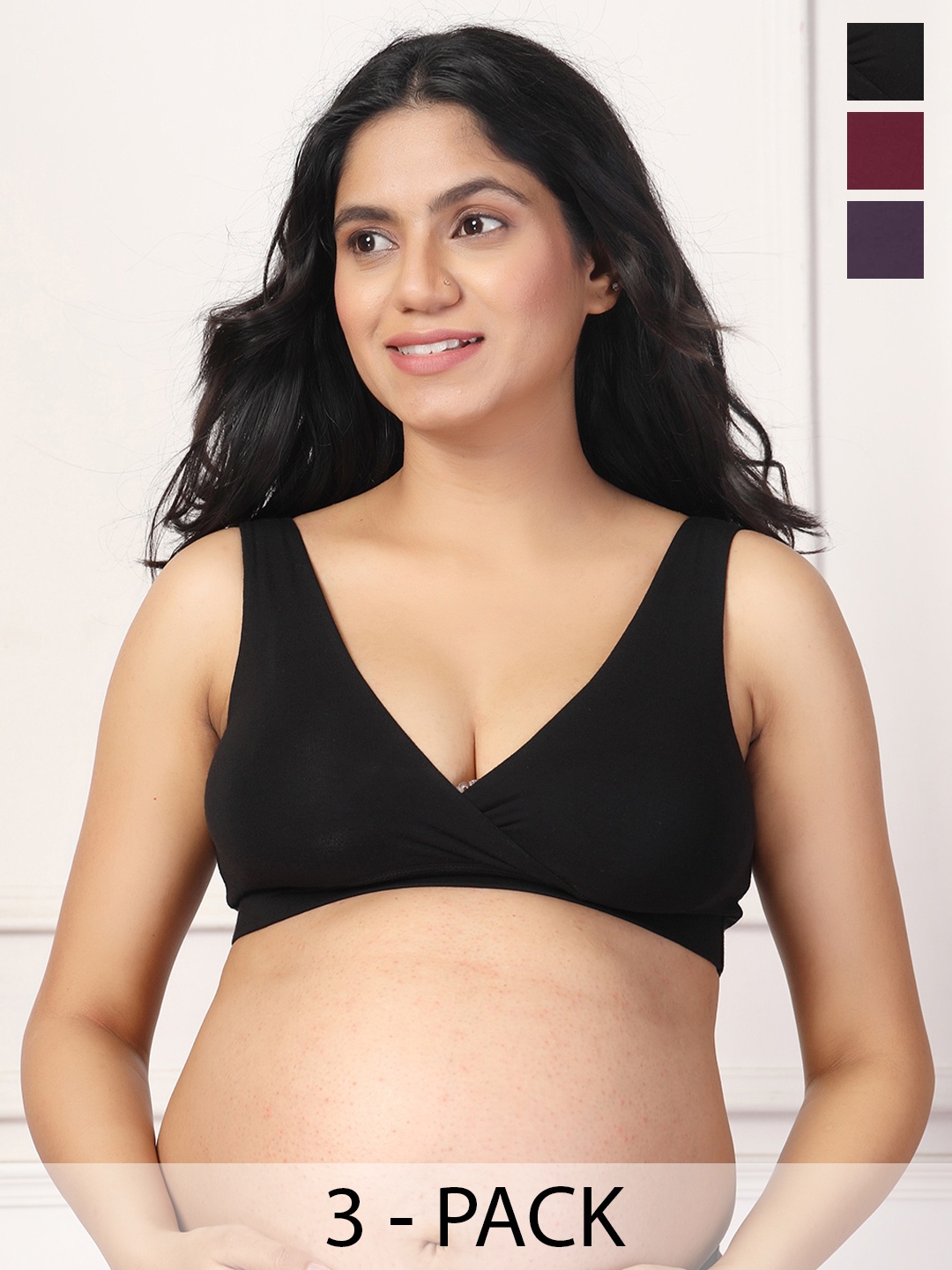 

House Of Zelena Pack of 3 Full Coverage Lightly Padded Maternity Feeding Bras, Black