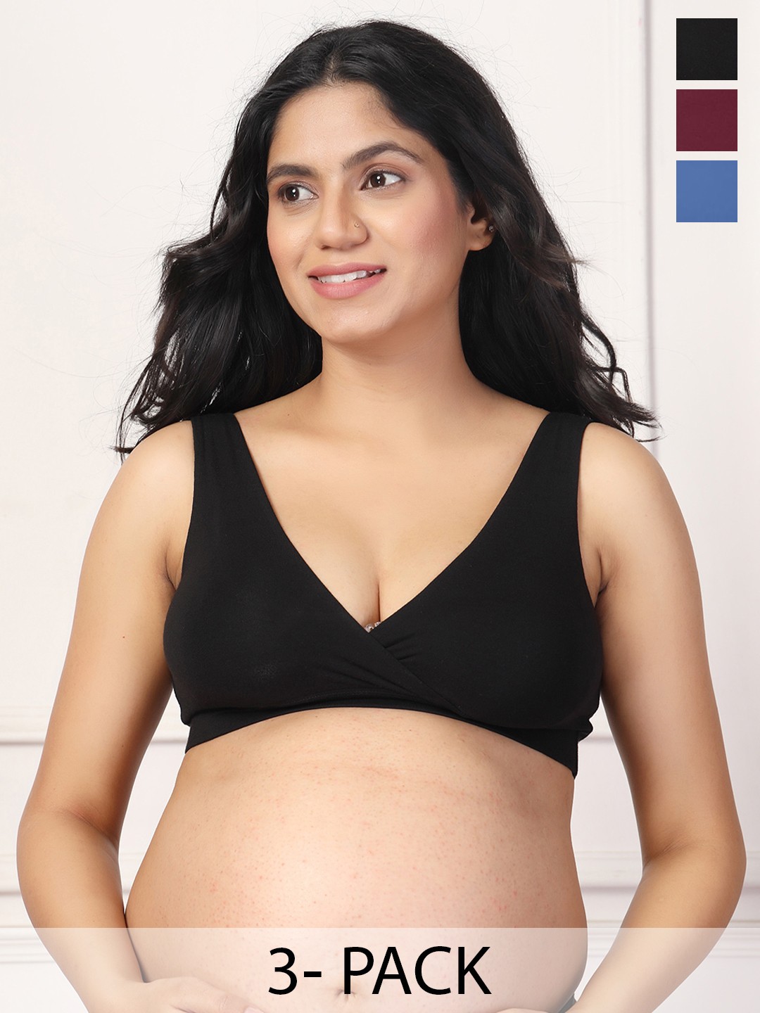 

House Of Zelena Women's Pack of 3 Maternity Bra, Black
