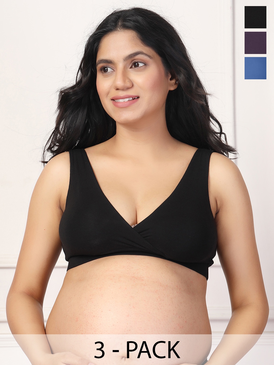 

House Of Zelena Pack of 3 Full Coverage Lightly Padded Maternity Feeding Bras, Black