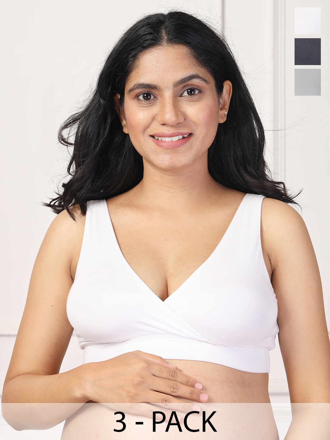 

House Of Zelena Pack of 3 Stretchable Lightly Padded Maternity Feeding Bras, White