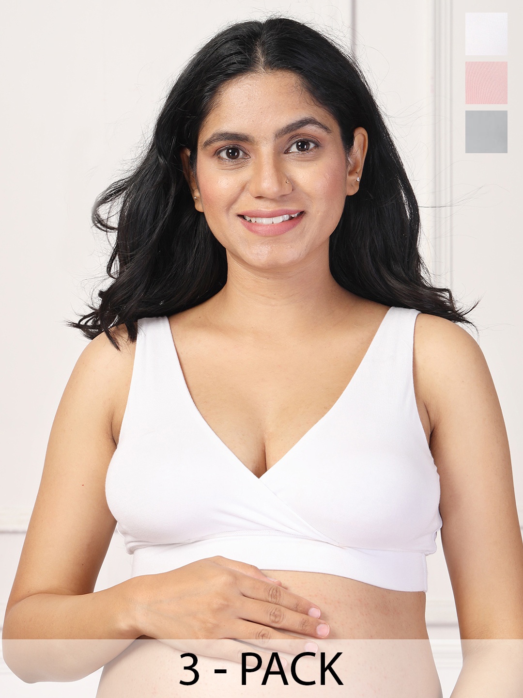 

House Of Zelena Pack of 3 Stretchable Lightly Padded Maternity Feeding Bras, White