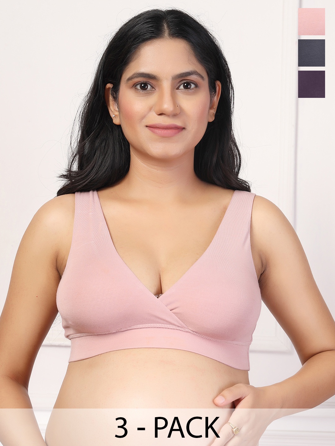 

House Of Zelena Women's Pack of 3 Maternity Bra, Pink