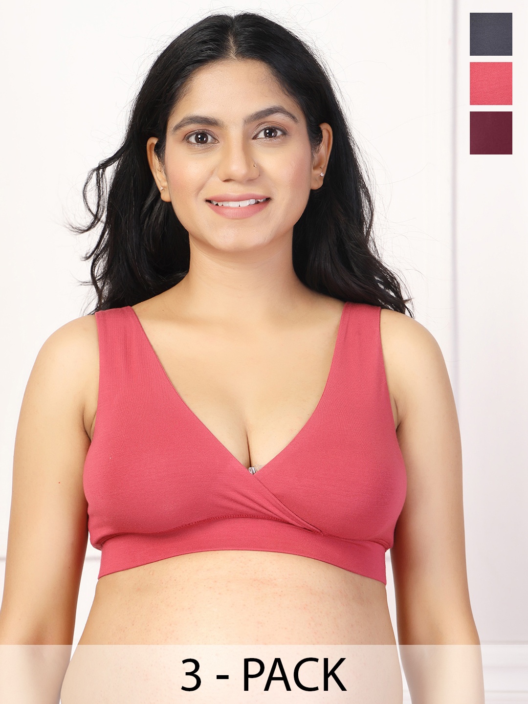 

House Of Zelena Women's Pack of 3 Maternity Bra, Pink