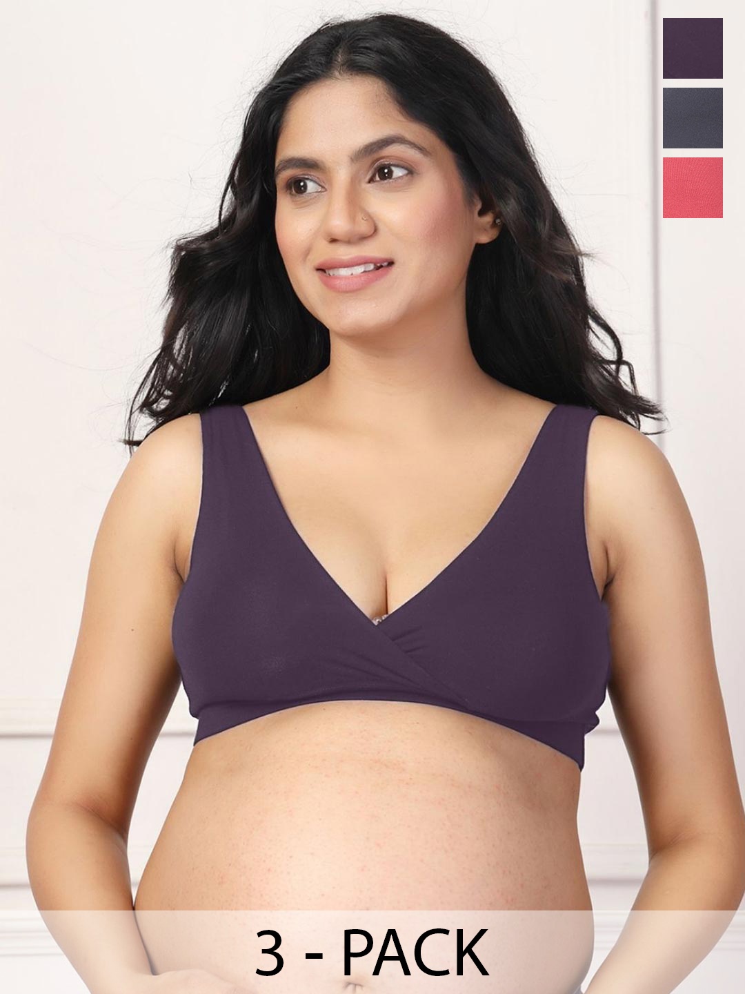 

House Of Zelena Pack of 3 Stretchable Lightly Padded Maternity Feeding Bras, Purple