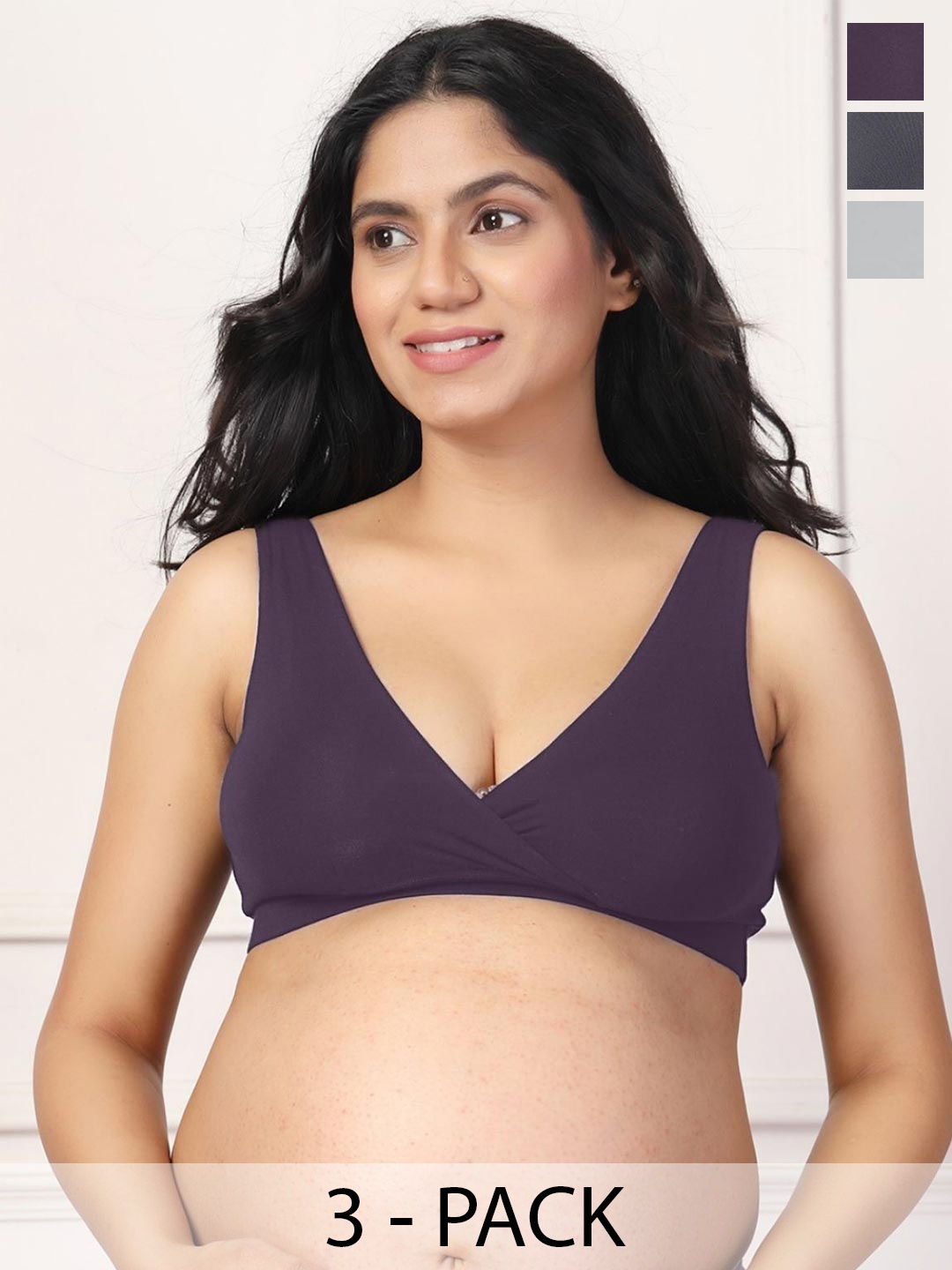

House Of Zelena Women's Pack of 3 Maternity Bra, Purple