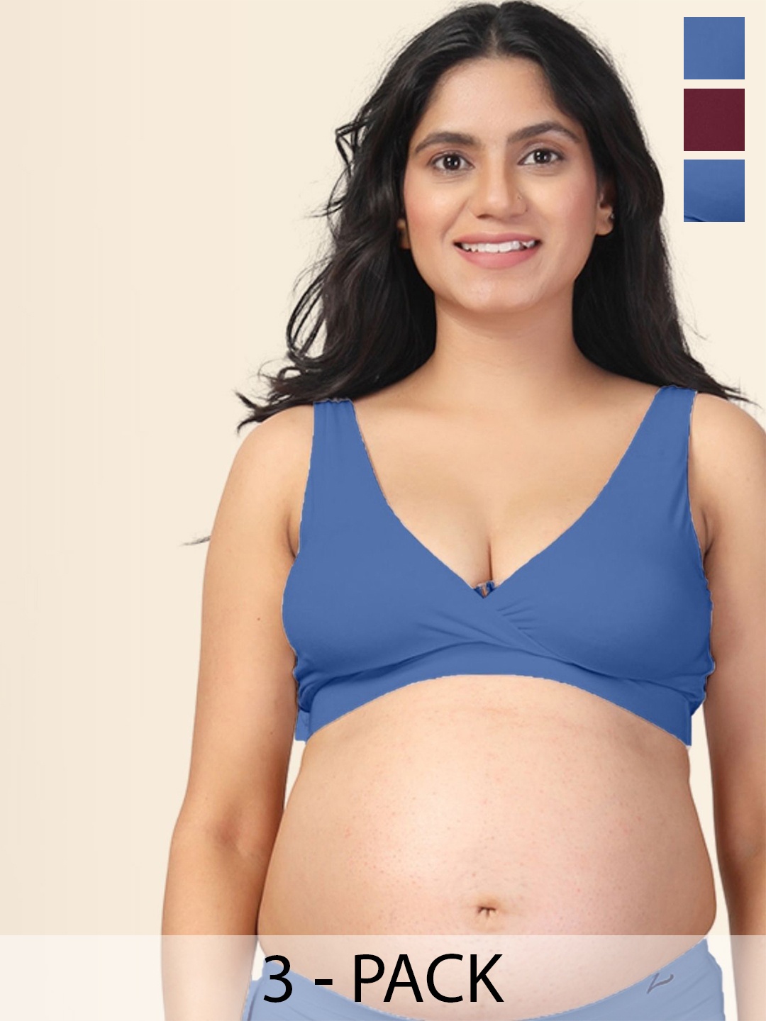 

House Of Zelena Pack of 3 Stretchable Lightly Padded Maternity Feeding Bras, Blue