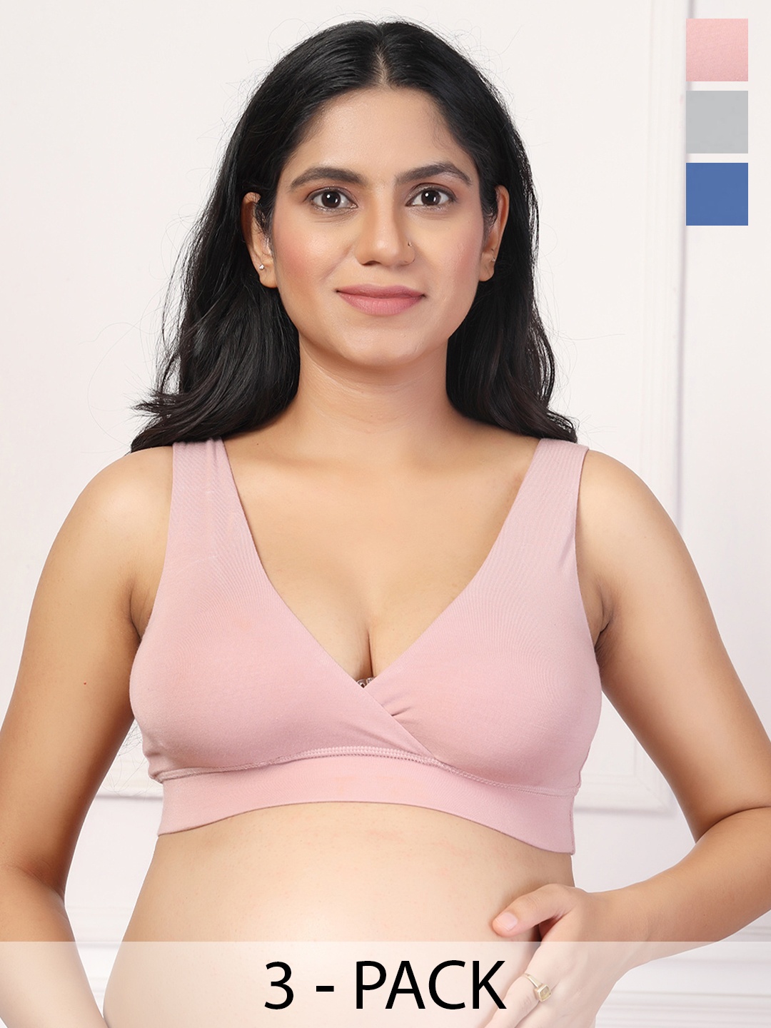 

House Of Zelena Women's Pack of 3 Maternity Bra, Pink