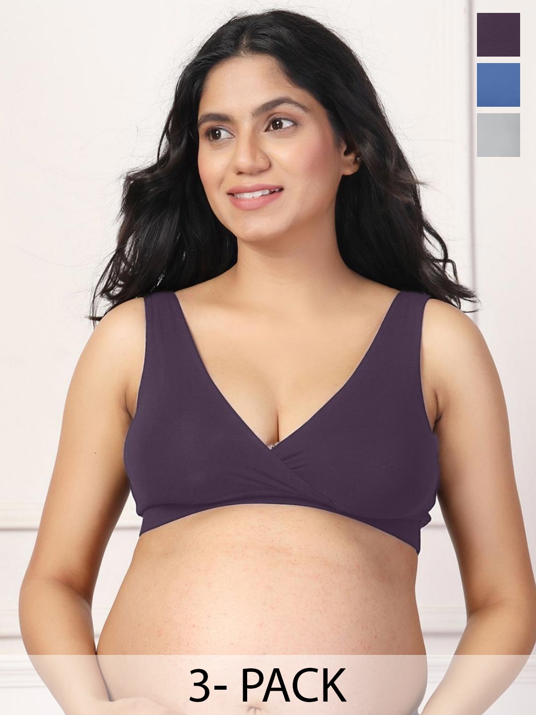 

House Of Zelena Women's Pack of 3 Maternity Bra, Purple