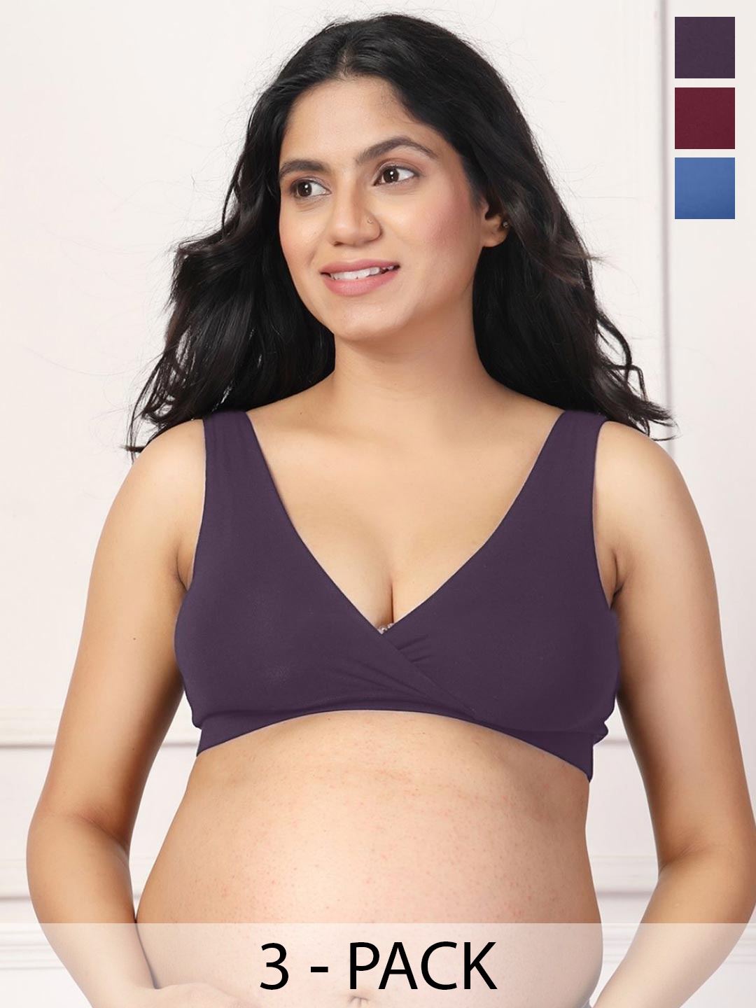 

House Of Zelena Pack of 3 Stretchable Lightly Padded Maternity Feeding Bras, Purple