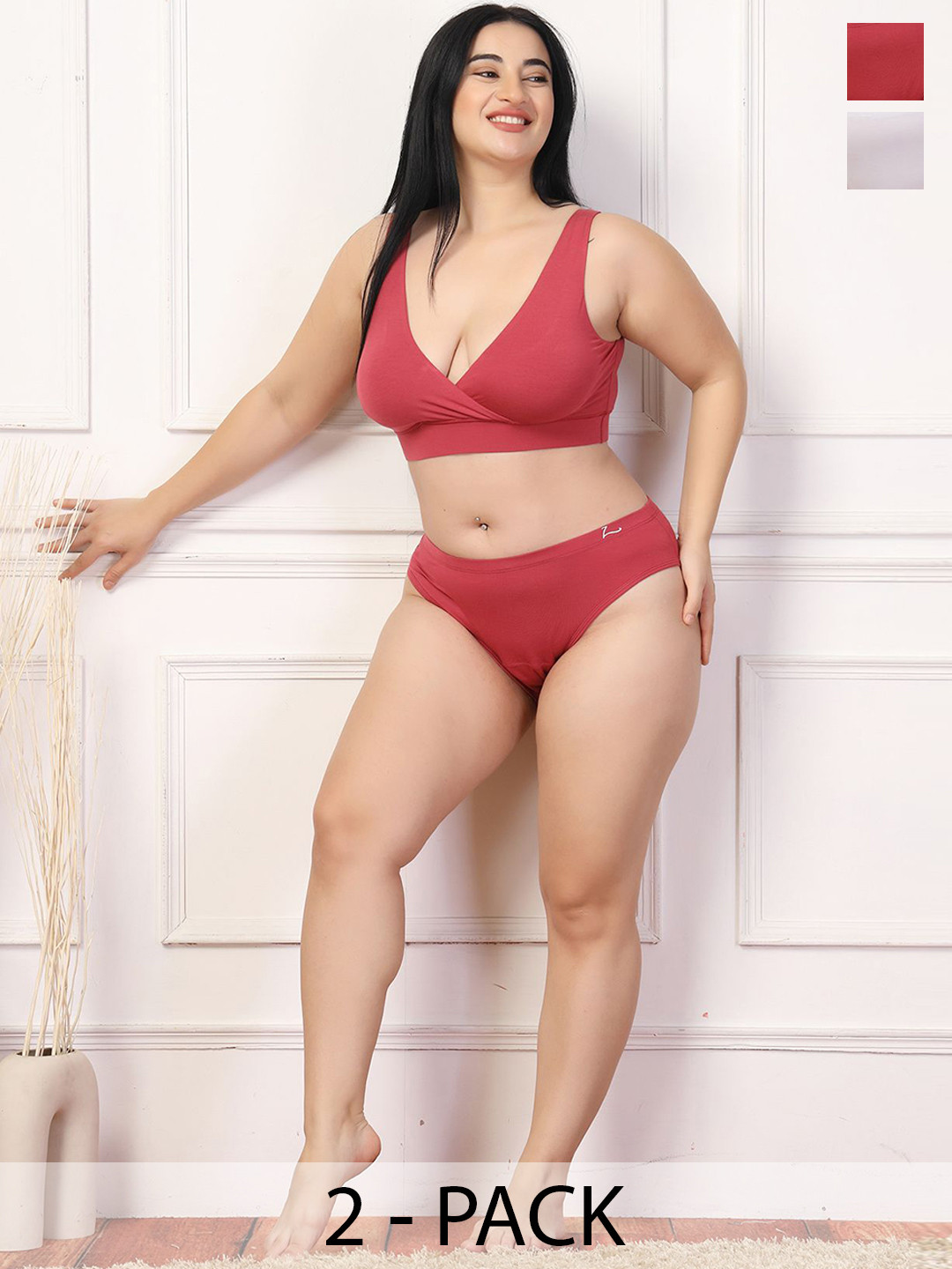 

House Of Zelena Pack of 2 Maternity Feeding Lingerie Set, Red