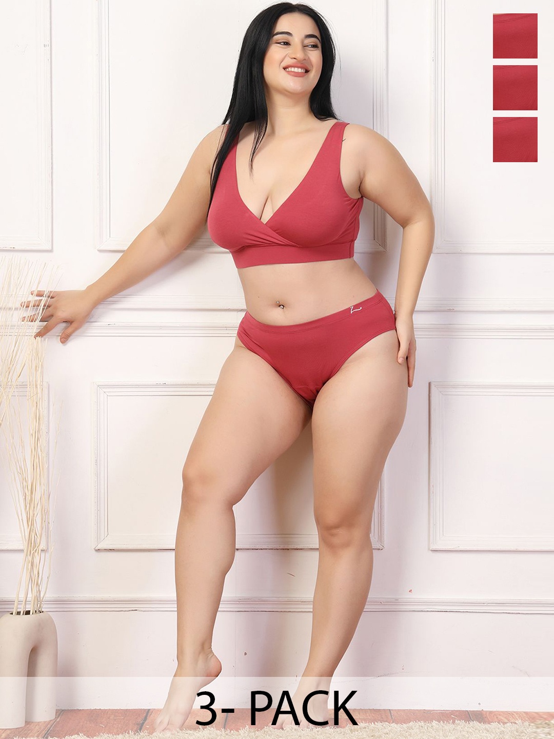

House of Zelena Pack of 3 Maternity Feeding Lingerie Sets, Red