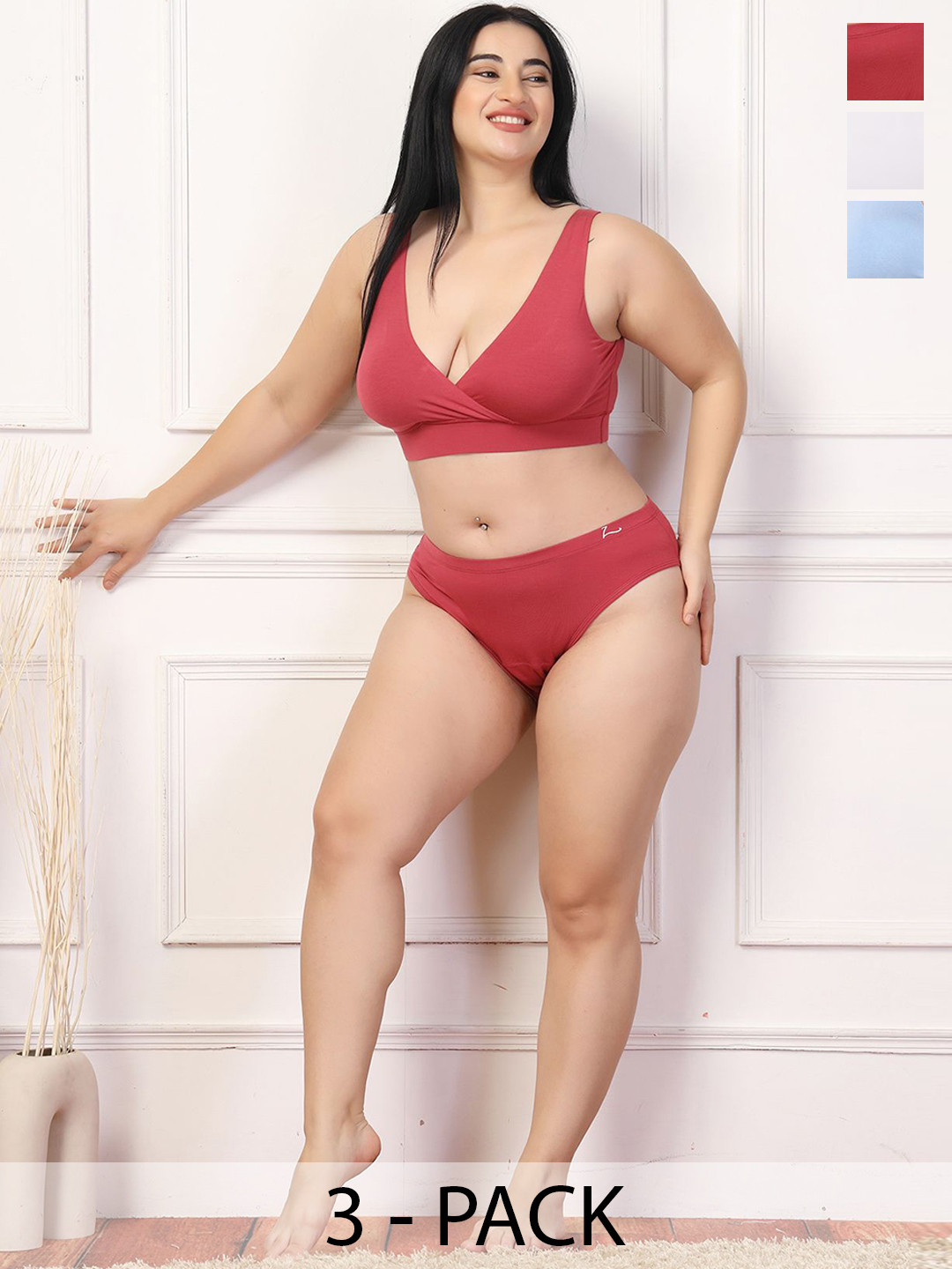 

House Of Zelena Women's Pack of 3 Maternity Lingerie Set, Red