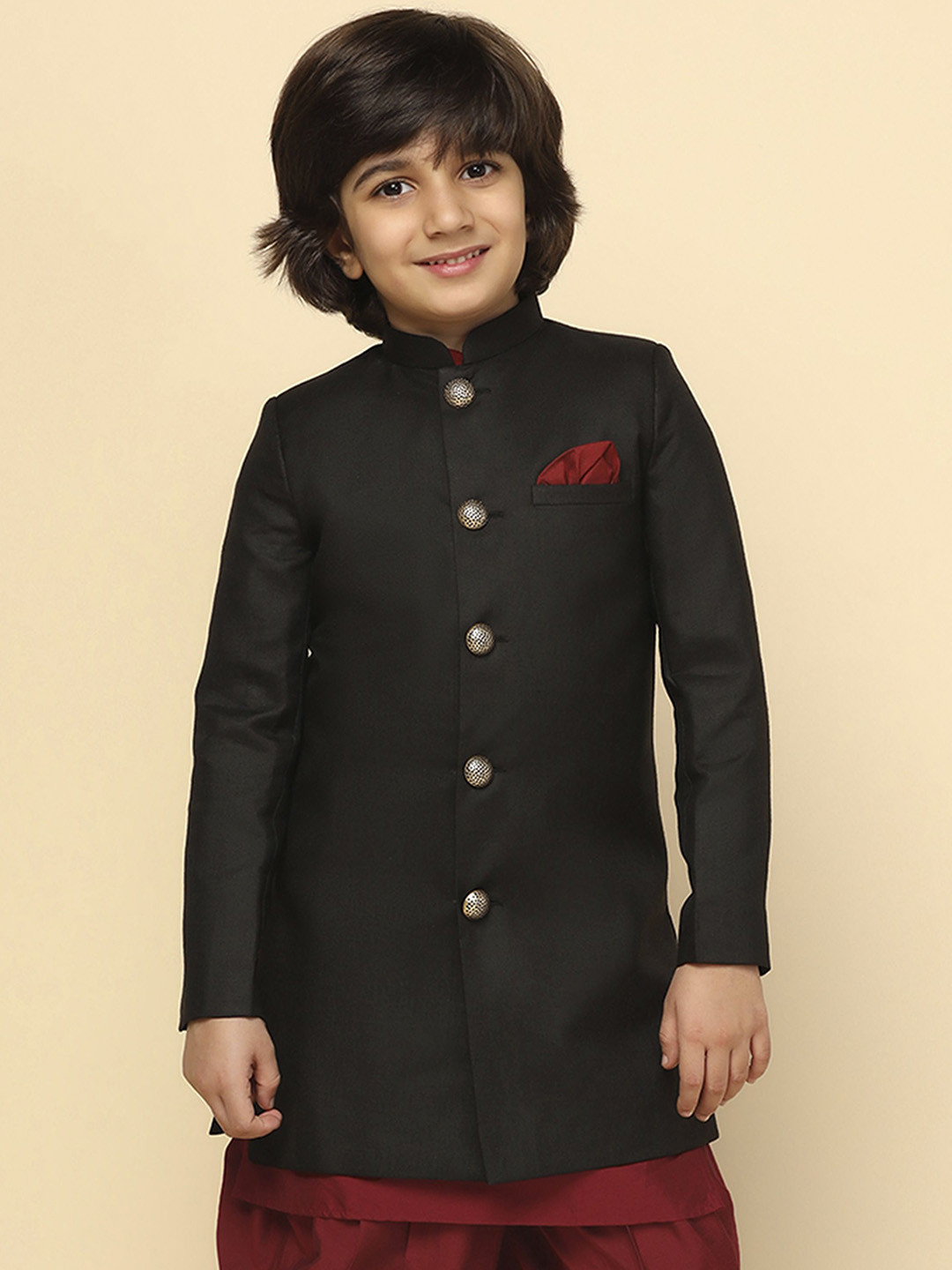 

KISAH Boys Mandarin Collar Solid Ethnic Tailored Jacket, Black