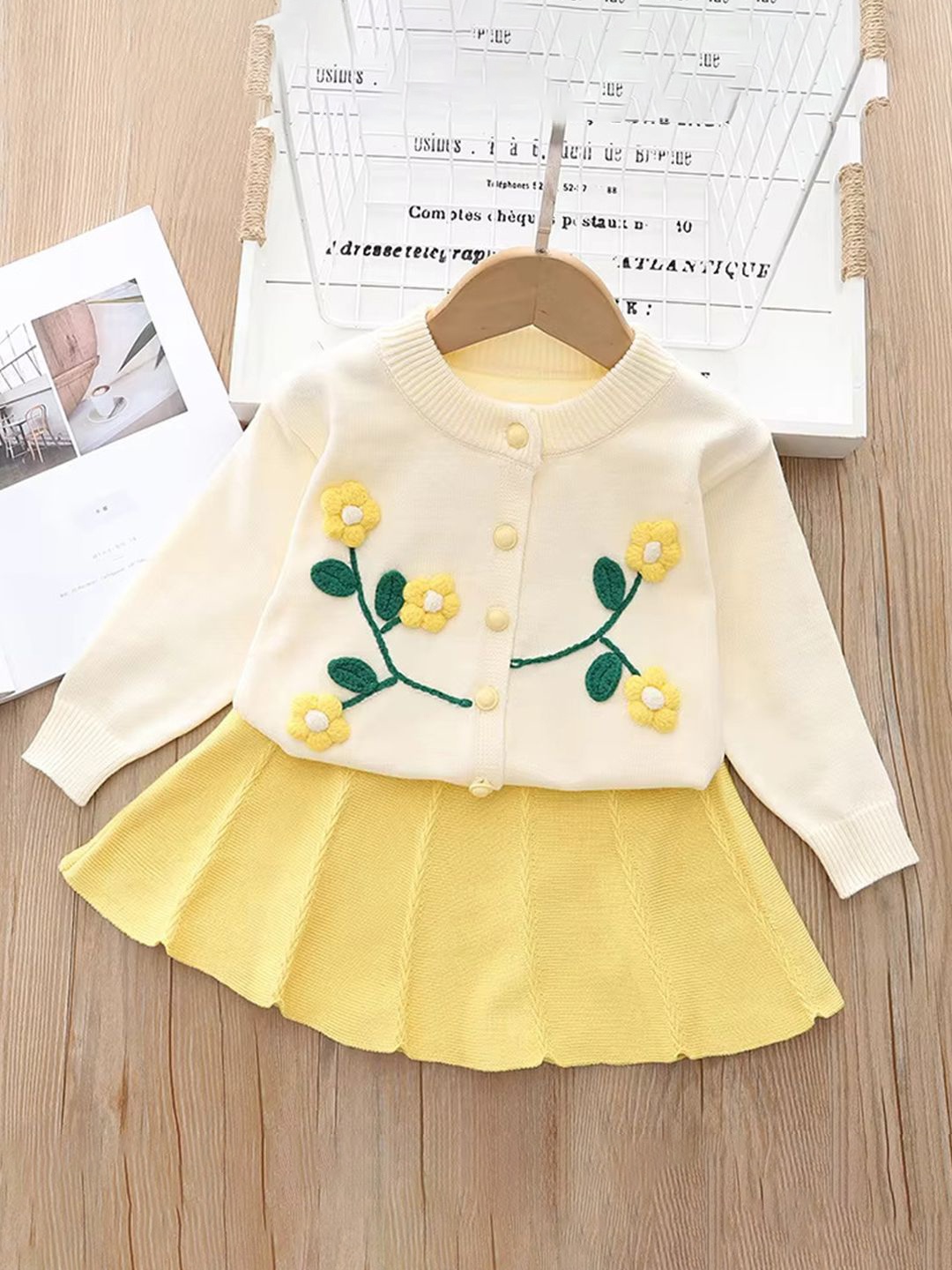 

Bold N Elegant Girls Floral Embroidered Pure Cotton Top With Skirt, Yellow