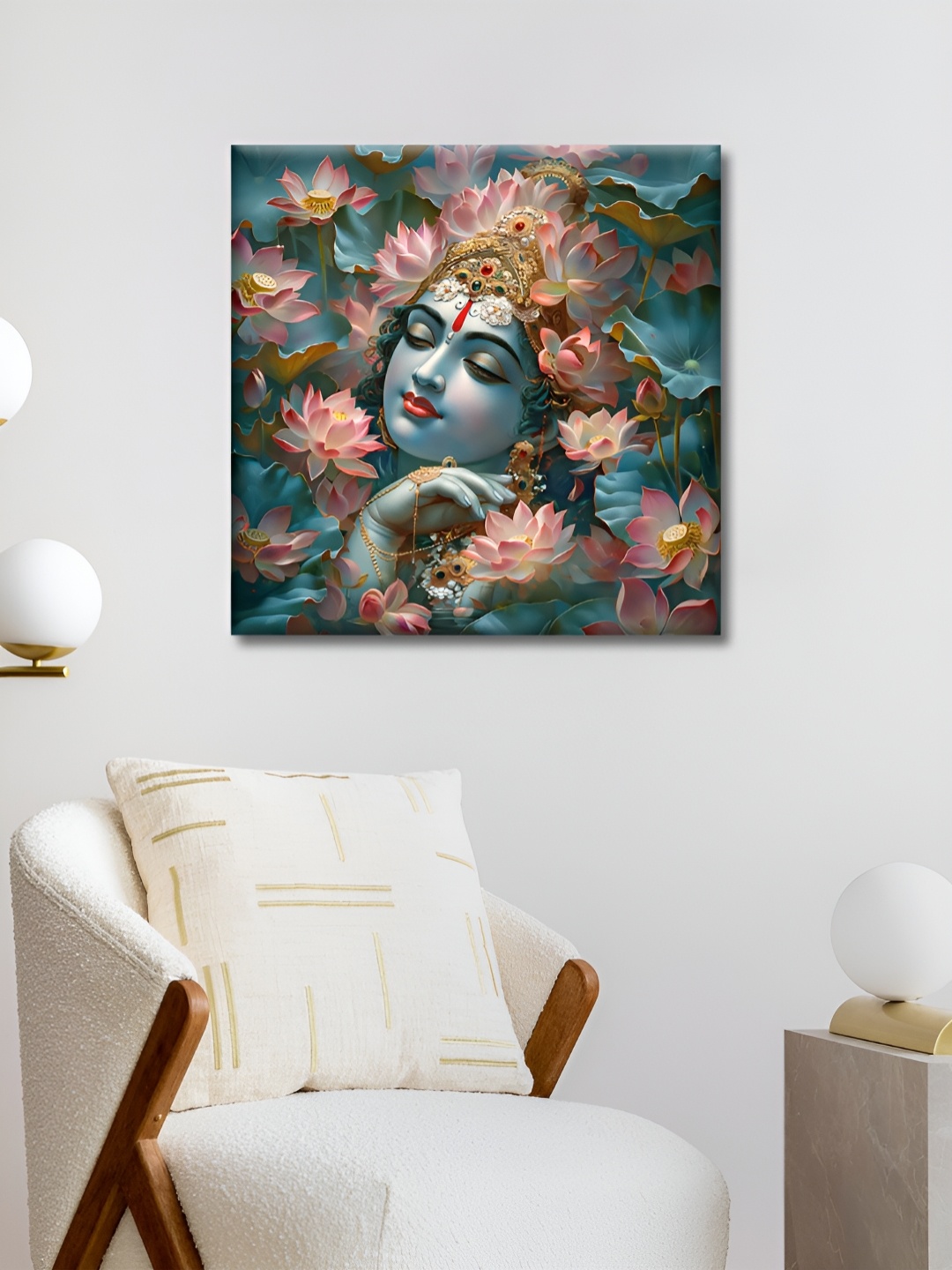 

OLIVE TREE Teal & Pink Krishna Religious Canvas Wall Art