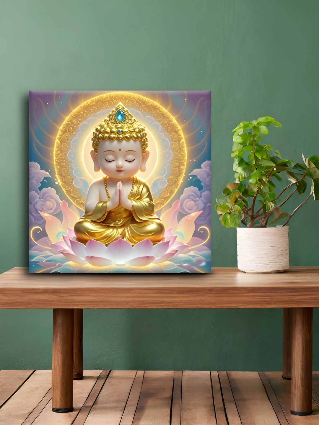 

OLIVE TREE White & Gold Buddha Religious Canvas Wall Art