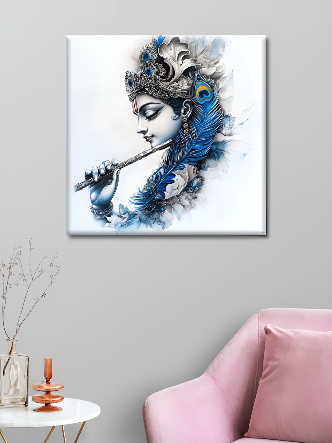 

OLIVE TREE White & Blue Krishna Religious Canvas Wall Art