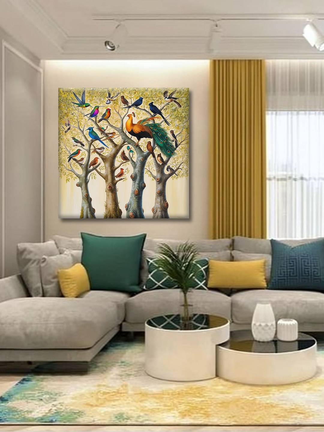 

OLIVE TREE Green & Beige Canvas Birds and Animals Wall Paintings