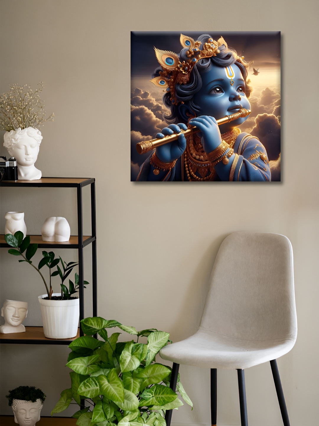 

OLIVE TREE Blue & Brown Lord Krishna Religious Canvas Wall Art