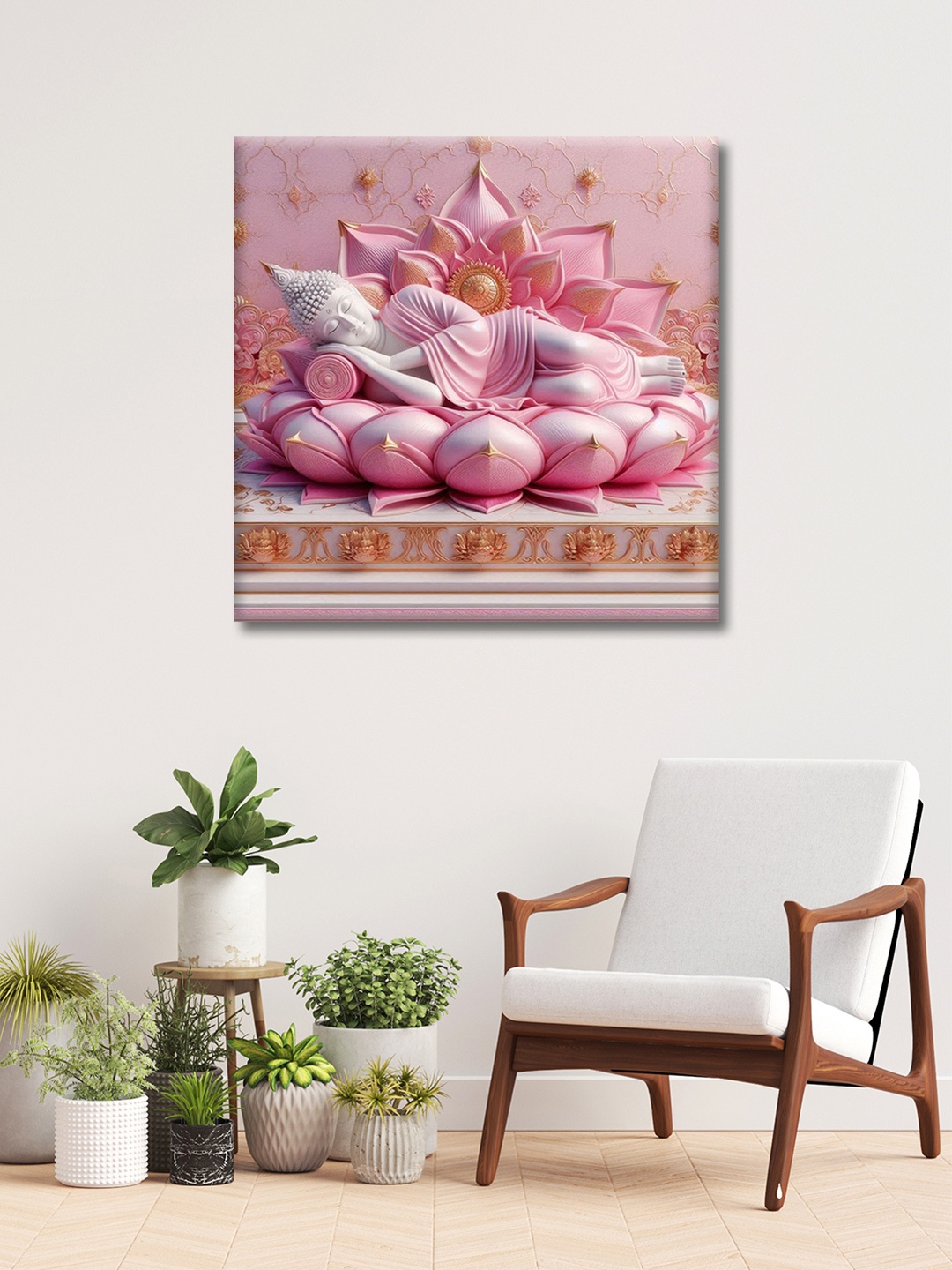 

OLIVE TREE Gold-Toned & Pink Buddha Religious Canvas Wall Art