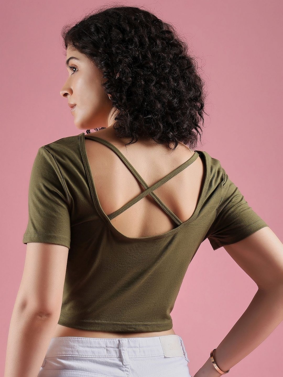 

DressBerry Women Solid Scoop Neck Cotton T-shirt, Olive
