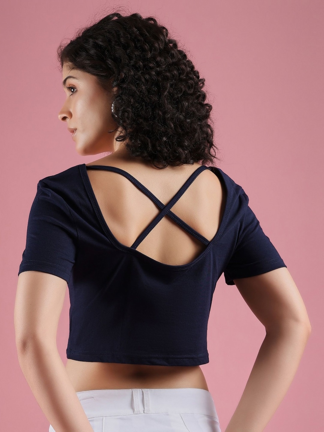 

DressBerry Women Solid Scoop Neck Cotton T-shirt, Navy blue