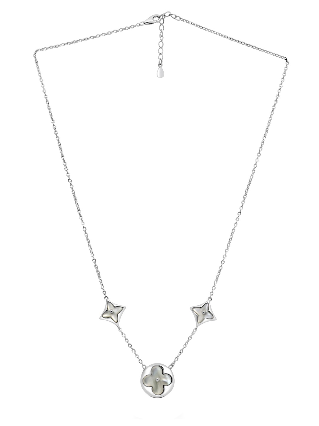 

925 SILLER 925 Pure Silver Zircon Studded Floral Triple Charm Pendant With Chain