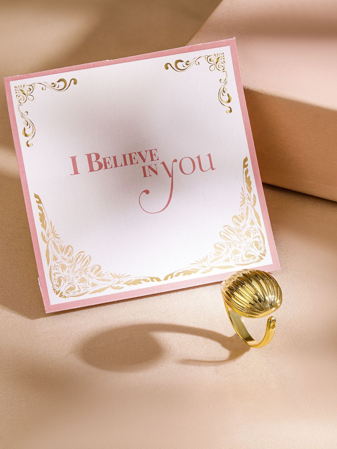 

Rubans Valentine's 18K Gold-Plated Dome-Shaped Statement Adjustable Finger Ring