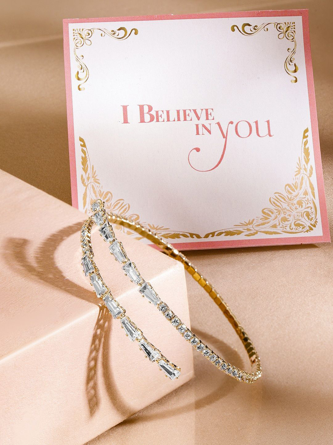 

Rubans Valentine's 18K Gold Plated AD & Cubic Zirconia Studded Elegant Bracelet
