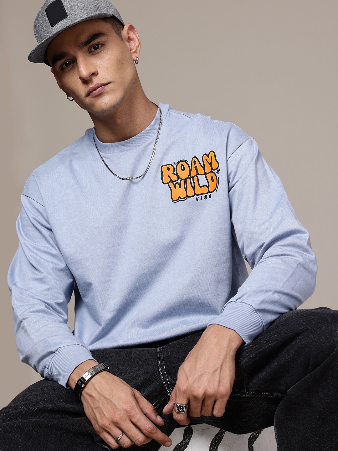 

The Roadster Lifestyle Co. Men Printed Pure Cotton Sweatshirt, Blue