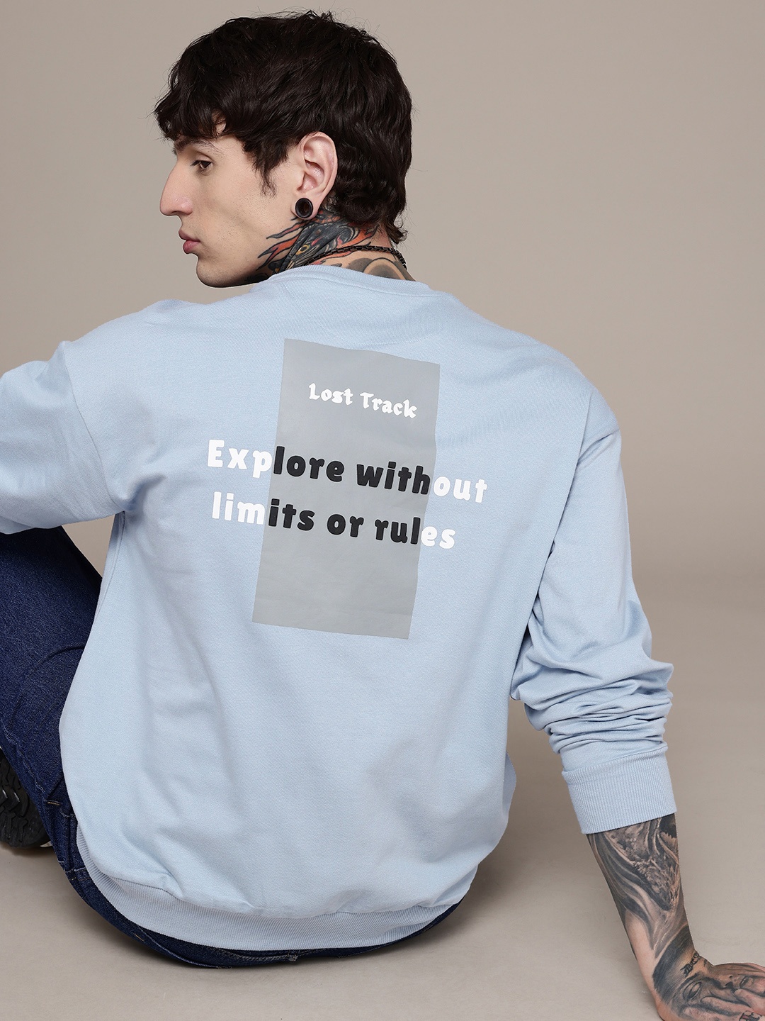 

The Roadster Lifestyle Co. Typography Printed Oversized Sweatshirt, Blue