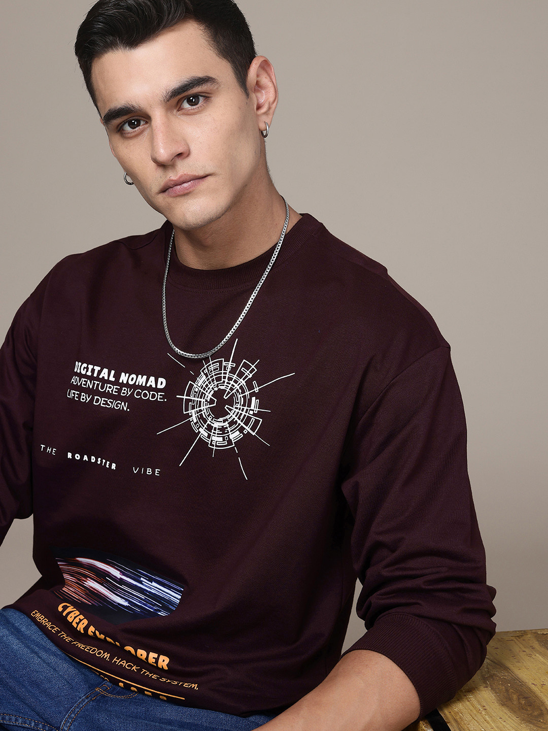 

The Roadster Lifestyle Co. Graphic Printed Pure Cotton Sweatshirt, Burgundy