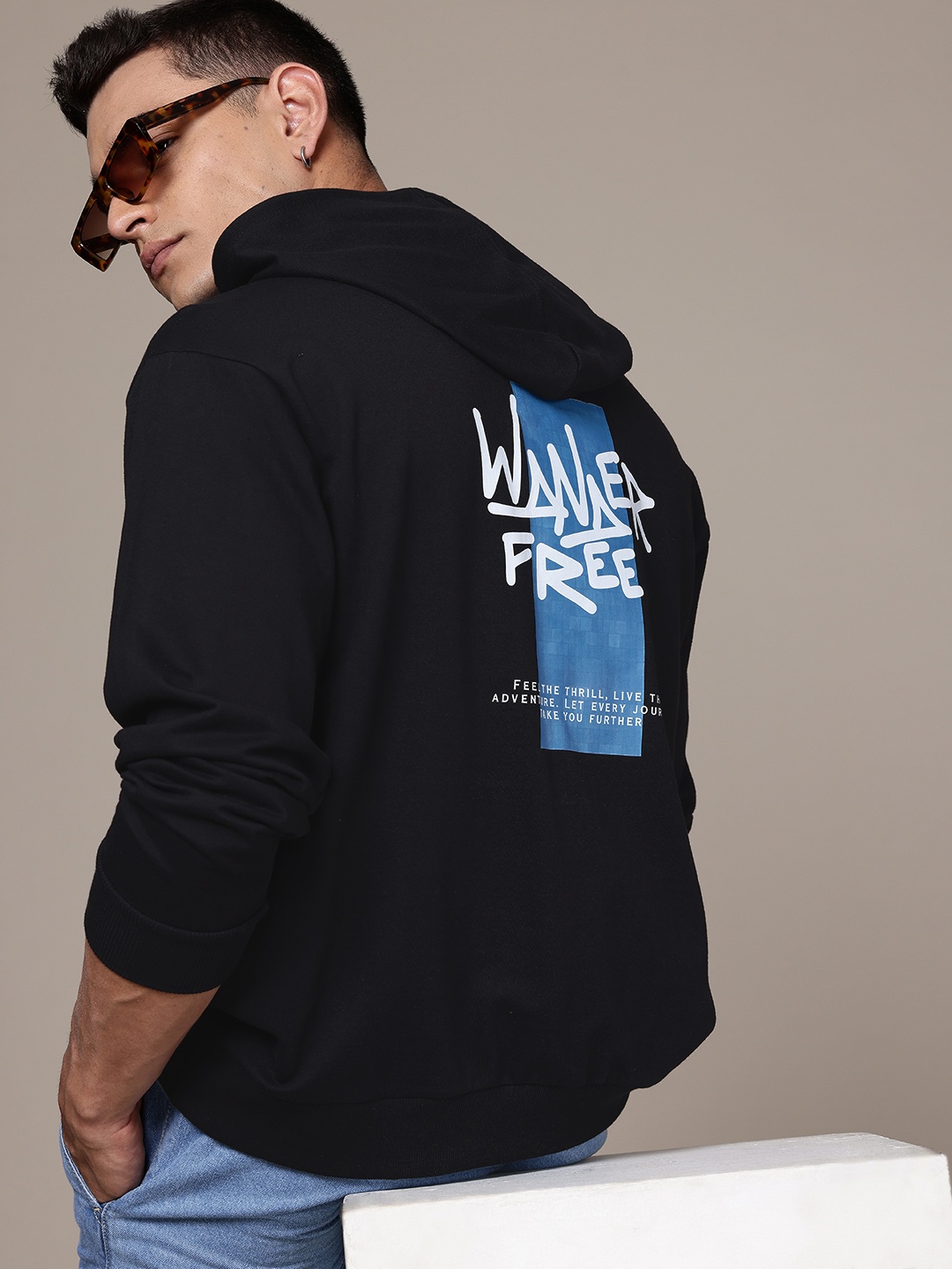 

The Roadster Lifestyle Co. Typography Printed Hooded Pure Cotton Oversized Sweatshirt, Black