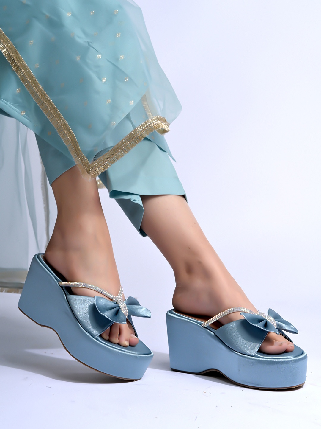

Shoetopia Embellished Suede Party Platform Sandals, Blue