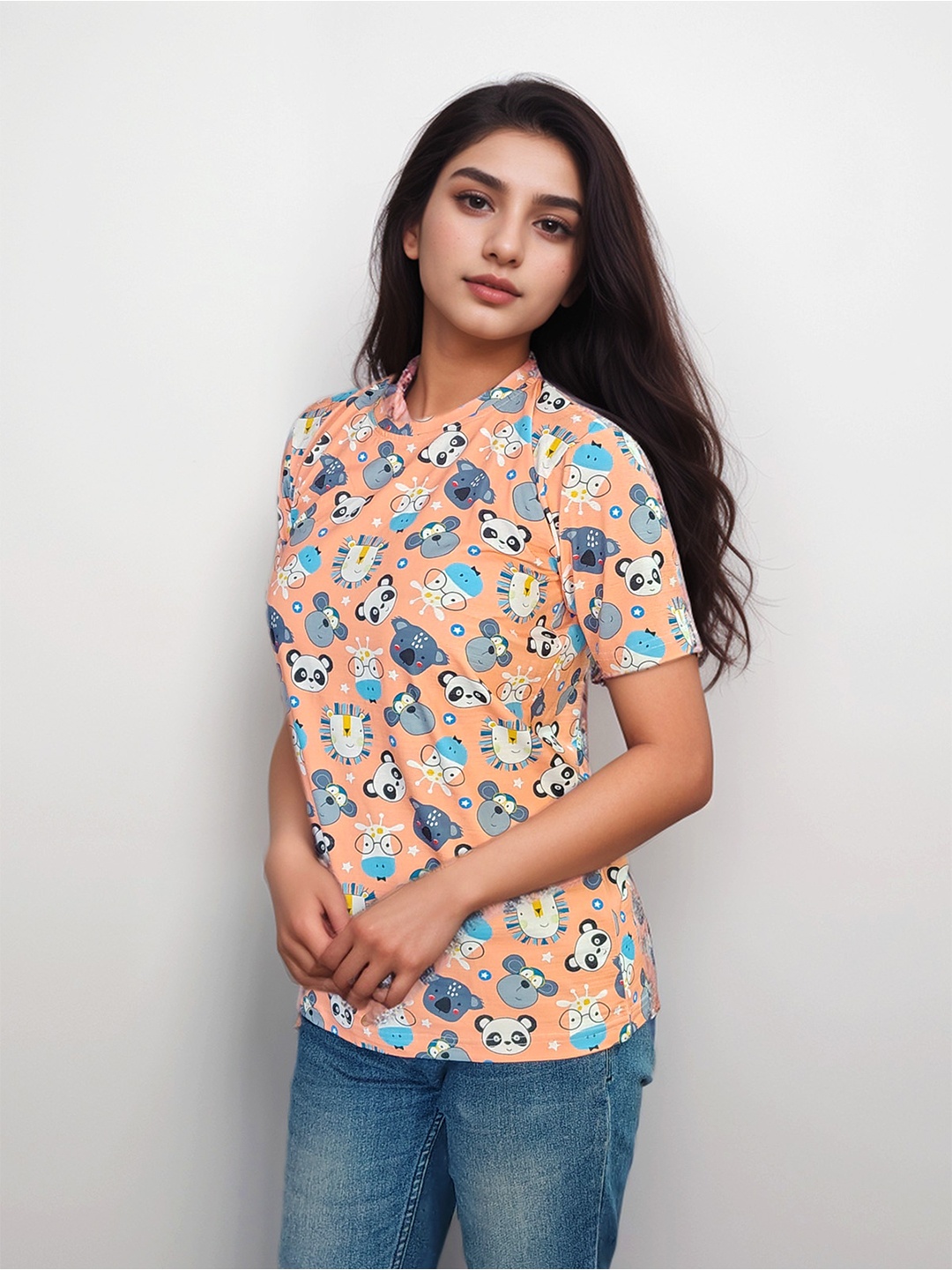 

Classy Hangers Print Cotton Top, Peach