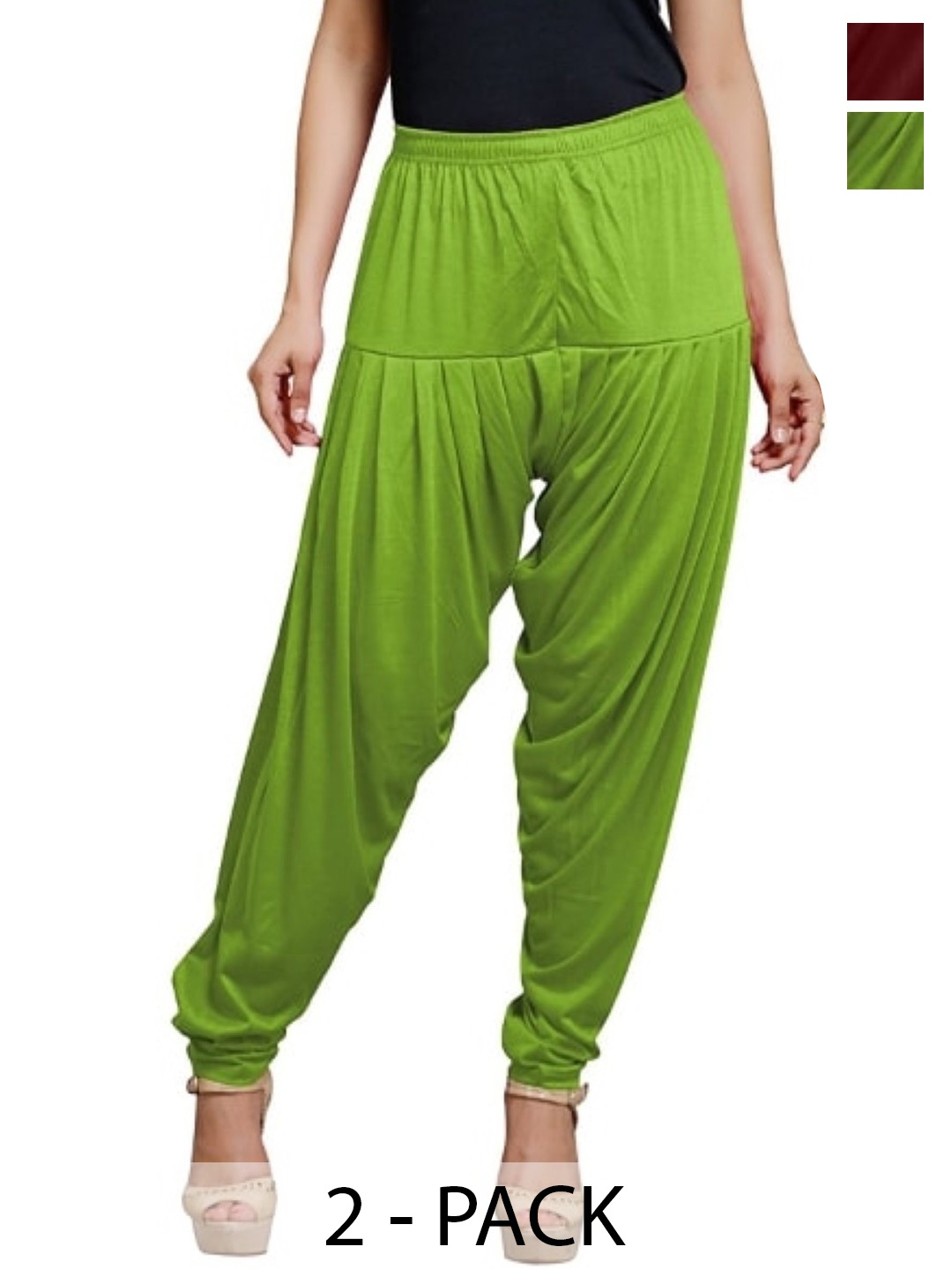 

AFRA GARMENTS Women Pack Of 2 Loose Fit Mid Rise Patiala, Green