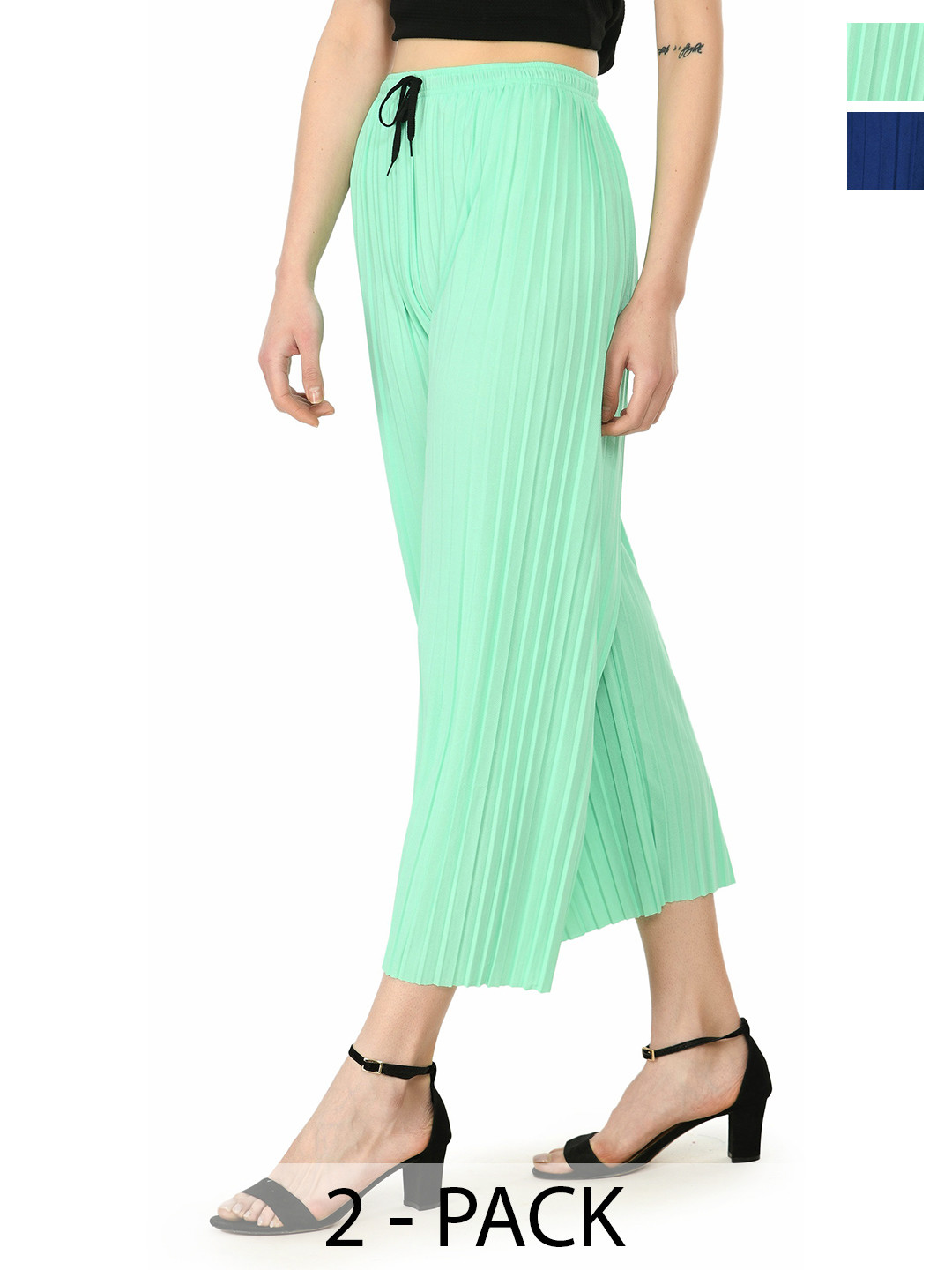 

Purser Women Pack Of 2 Regular Fit Mid-Rise Original Pleated Culottes Trousers, Green