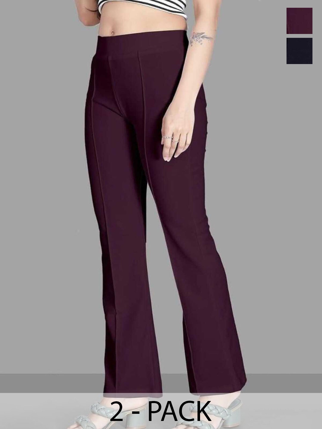 

Purser Pack of 2 Women Original Mid-Rise Parallel Trousers, Blue