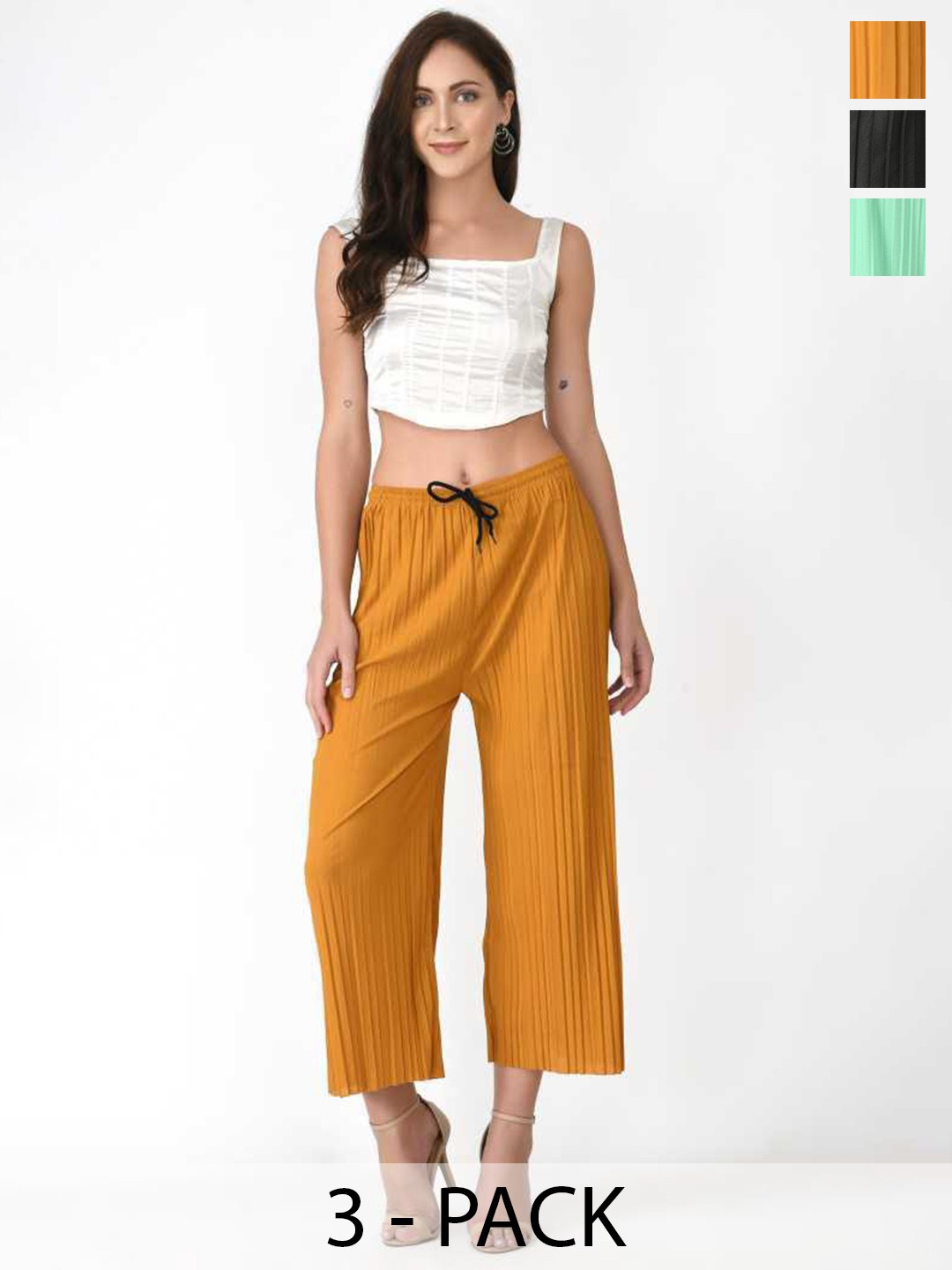 

Purser Women Pack Of 3 Original Regular Fit Mid-Rise Culottes Trouser, Yellow