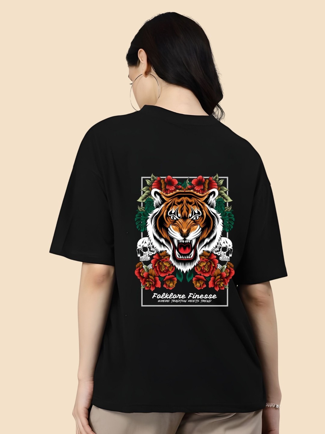 

SZN Women Graphic Printed Round Neck Cotton Oversized T-shirt, Black
