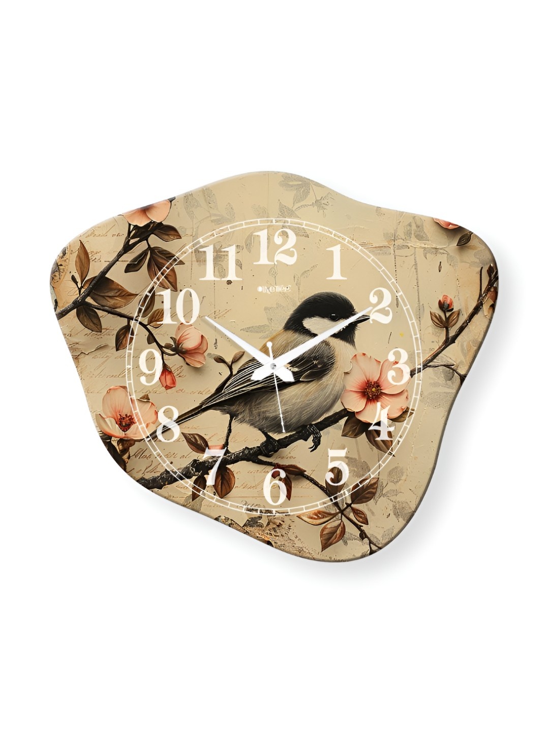 OLIVE TREE Brown & Peach Printed Analogue Wooden Abstract Shaped Contemporary Wall Clock