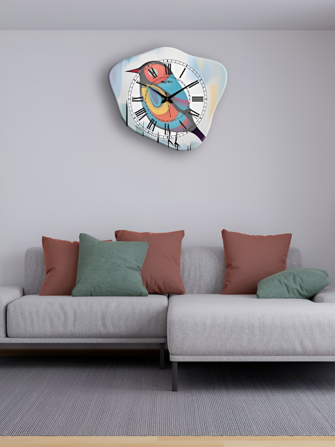 

OLIVE TREE Blue & Red Printed Analogue Wooden Abstract Shaped Contemporary Wall Clock