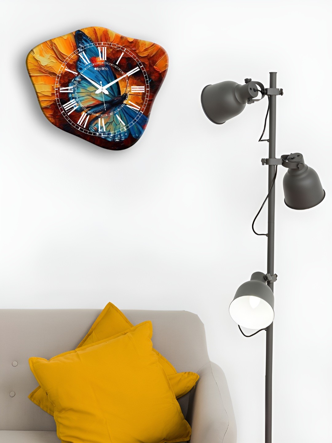 

OLIVE TREE Blue & Yellow Printed Analogue Wooden Abstract Shaped Contemporary Wall Clock