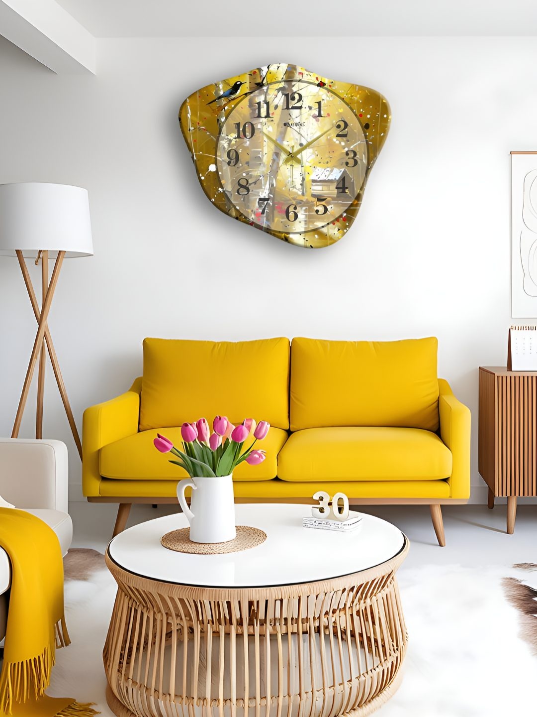 

OLIVE TREE Yellow Printed Analogue Wooden Abstract Shaped Contemporary Wall Clock