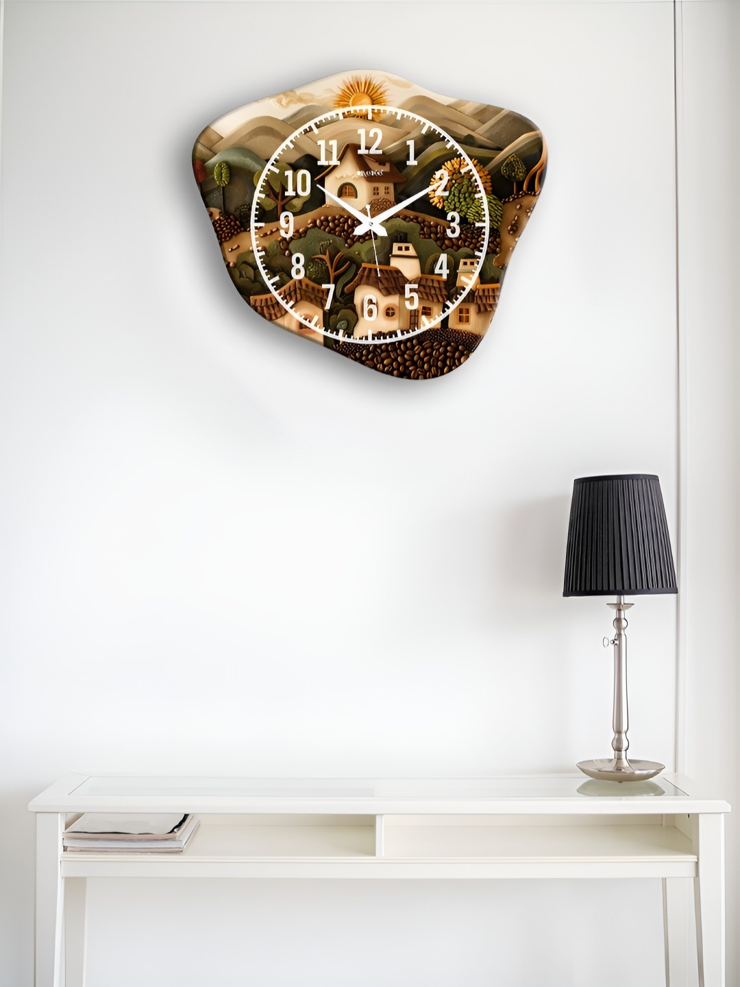 

OLIVE TREE Green & Brown Printed Abstract Shaped Analoge Wooden Traditional Wall Clock