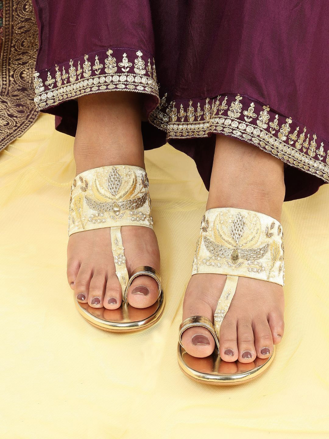 

Nysah Women Embellished Leather Ethnic Comfort Sandals, Silver