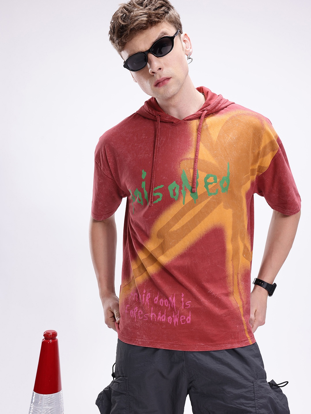 

Kook N Keech Men Printed Hooded Drop-Shoulder Sleeves T-shirt, Red