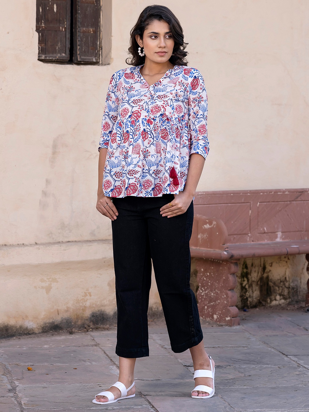 

CORSICA Women Floral Print Cotton Wrap Top, Pink